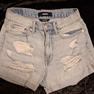 Aero Mom Short- Light Blue Ripped Jean Shorts